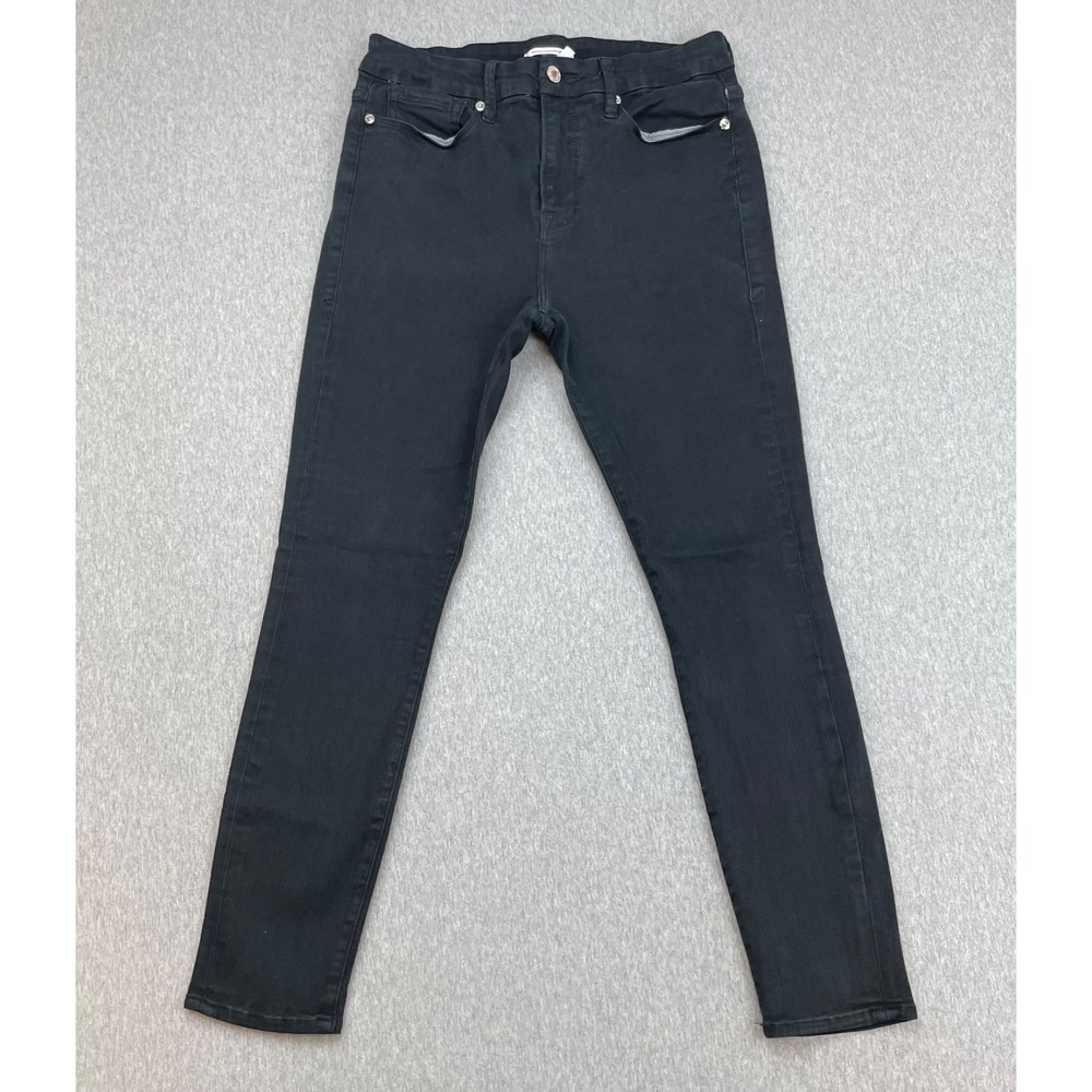 Good American Jeans Women 14/32 Black Cotton Blend Stretch Good Legs Skinny Crop